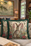 Vintage Spring Garden Fringed Pillowcase - Rustic Green Tassel Throw Pillow Cover with Rabbit Figure - 8