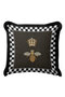 Royal Bee Motif Fringed Pillowcase - Bohemian Black Tassel Throw Pillow Cover with Gold Crown