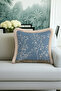 Pearl Textured Blue Floral Fringed Pillowcase - Elegant Natural Spring Beige Tufted Throw Pillow Cover - 3