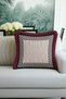 Luxury Checked Fringed Pillowcase - Modern Burgundy Framed Gold Colored Tasseled Cushion Cover - 2
