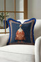 Ethnic Luxury Fringed Pillowcase - Artistic Animal Figure Bohemian Navy Blue Tassel Throw Pillow Cover - 4