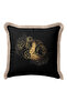 Buddha Lotus Gold Color Fringed Pillowcase - Zen Pattern Bohemian Black Cream Tassel Throw Pillow Cover - 2