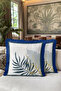 Tropical Leaf Gold Color Fringed Pillowcase - Modern Navy Blue Detailed Tassel Throw Pillow Cover - 6