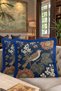 Luxury Vintage Bird Floral Fringed Pillowcase - Ethnic Bohemian Navy Blue Cream Tassel Throw Pillow Cover - 8