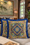 Antique Mosaic Portrait Luxury Fringed Pillowcase-Blue Geometric Navy Tassel Throw Pillow Case - 8