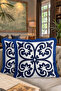 Elegant Palace-Inspired Fringed Pillowcase-Blue White Mediterranean Modern Tassel Throw Pillow Cover - 8