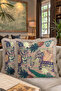 Ethnic Elephant Figured Fringed Pillowcase - Bohemian Green Cream Background with Beige Tassels Throw Pillow Cover - 8