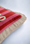 Modern Striped Luxury Fringed Pillowcase- Red Pink Striped Retro Tassel Throw Pillow Cover - 7