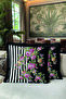 Luxury Striped Floral Fringe Pillowcase - Elegant Bohemian Black Purple Tassel Throw Pillow Cover - 6