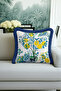Lemon Tree Fringed Pillowcase - Mediterranean Inspired Bohemian Blue Yellow Tassel Throw Pillow Cover - 5