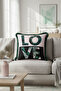 Tropical Leaf Fringe Pillowcase - Modern Pastel Black Green Tassel Throw Pillow Cover