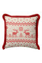 Nordic Deer Motif Fringed Pillowcase - Red Cream Winter Themed Rustic Tassel Throw Pillow Cover - 3