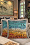 Ethnic Style Fringed Pillowcase - Bohemian Tribal Turquoise Orange Tassel Throw Pillow Cover - 8