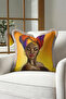 African Art Portrait Fringed Pillowcase - Eclectic Warm Yellow Modern Tufted Throw Pillow Cover - 2