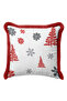 Winter Garden Fringed Pillowcase - Snow Themed Modern Red Gray Tufted Throw Pillow Cover - 5