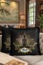 Meditative Lotus Figured Fringed Pillowcase - Spiritual Bohemian Black Cream Tassel Throw Pillow Cover - 8