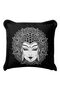 Majestic Mandala Buddha Fringed Pillowcase - Black and White Zen Bohemian Modern Tufted Throw Pillow Cover - 4