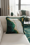Marble Effect Luxury Fringed Pillowcase-Modern Emerald Green Gold Color Tufted Throw Pillow Cover - 2