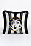 Art Deco Face Illustration Fringed Pillowcase-Striped Monochrome Modern Tufted Throw Pillow Cover
