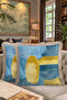 Modern Art-Inspired Fringed Pillowcase - Minimalist Bohemian Blue Cream Tassel Throw Pillow Cover - 8