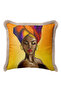 African Art Portrait Fringed Pillowcase - Eclectic Warm Yellow Modern Tufted Throw Pillow Cover - 5