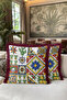 Mediterranean Ceramic Motif Fringed Pillowcase - Colorful Eclectic Burgundy Beige Tassel Throw Pillow Cover - 6