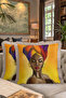 African Art Portrait Fringed Pillowcase - Eclectic Warm Yellow Modern Tufted Throw Pillow Cover - 8
