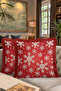 Winter Motif Fringed Pillowcase - Snowflake Themed Red Nordic Tassel Throw Pillow Cover - 8