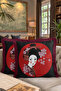Japanese-Inspired Fringed Pillowcase - Hanami Themed Modern Burgundy Tassel Throw Pillow Cover - 8