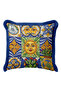 Mediterranean Motif Fringed Pillowcase - Ceramic Inspired Bohemian Blue Yellow Tassel Throw Pillow Cover - 3