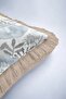 Modern Floral Motif Fringed Pillowcase - Pastel Blue Bohemian Beige Tassel Throw Pillow Cover - 7