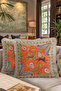 Luxury Safari Motif Fringed Pillowcase - Exotic Bohemian Orange Beige Tassel Throw Pillow Cover - 8