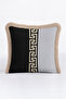 Luxury Geometric Motif Fringed Pillowcase - Classic Greek Black Gray Gold Tufted Throw Pillow Cover - 2