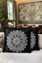 Mandala Motif Fringed Pillowcase - Ethnic Black and White Bohemian Tassel Throw Pillow Cover - 6