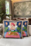 Rich Tropical Tiger Figured Fringed Pillowcase-Eclectic Blue and Pink Tufted Throw Pillow Cover - 6
