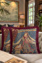 Medieval Palace Figured Fringed Pillowcase-Classic Colorful Gothic Blue Burgundy Tassel Throw Pillow Cover - 8
