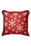 Winter Motif Fringed Pillowcase - Snowflake Themed Red Nordic Tassel Throw Pillow Cover - 2