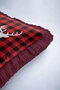 Checkered Deer Figured Fringed Pillowcase - Winter Rustic Burgundy Black Tassel Throw Pillow Cover - 7
