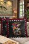 Artistic Portrait Fringed Pillowcase - Luxury Black Burgundy Throw Pillow Cover with Renaissance Effect Tassels - 8