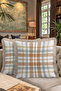 Checkered Classic Fringed Pillowcase - Country Style Beige Brown Tassel Throw Pillow Cover - 8