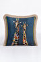 Navy Blue Floor Pillowcase with Giraffe Figure and Fringe - Bohemian Luxury Themed Beige Tassel Throw Pillow Cover - 5