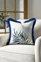 Tropical Leaf Gold Color Fringed Pillowcase - Modern Navy Blue Detailed Tassel Throw Pillow Cover - 2