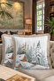 Snow Holiday Fringed Pillowcase - Winter Forest Themed Rustic Beige Green Tassel Throw Pillow Cover - 8