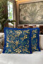 Tropical Leaf Gold Color Fringed Pillowcase-Leopard Floral Midnight Blue Tufted Throw Pillow Cover - 6