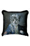 Avant-Garde Cat Portrait Fringed Pillowcase - Masked Figure Nostalgic Black Tassel Throw Pillow Cover - 3