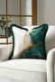 Marble Effect Gold Fringed Pillowcase - Elegant Modern Green Cream Tufted Throw Pillow Cover - 5