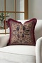 Authentic Persian Carpet Patterned Fringed Pillowcase-Anthracite Burgundy Colored Tassel Throw Pillow Cover - 3