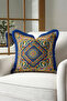 Antique Mosaic Portrait Luxury Fringed Pillowcase-Blue Geometric Navy Tassel Throw Pillow Case - 5