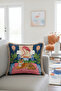 Rich Tropical Tiger Figured Fringed Pillowcase-Eclectic Blue and Pink Tufted Throw Pillow Cover - 4