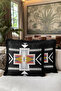 Ethnic Geometric Fringed Pillowcase - Bohemian Black Gray Gold Color Tassel Throw Pillow Cover - 6